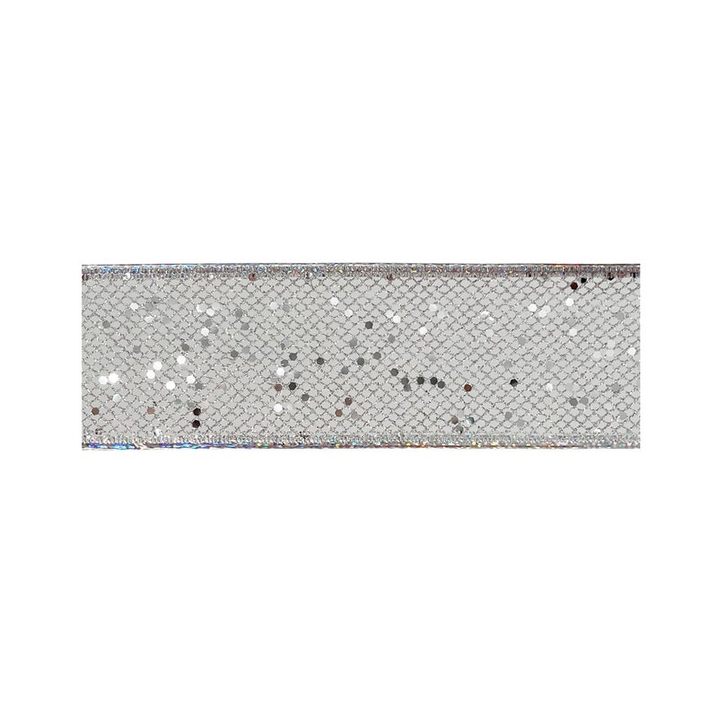 CHRISTMAS MAGIC Christmas Mesh Ribbon Silver 6.3cmx10 yards - Image 2