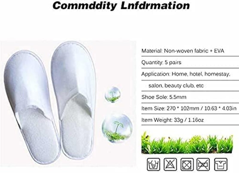 KUDIZE Disposable Terry Towel Anti Slip White Slipper for Hotel Spa Clinic Home Bathroom use and throw washroom slipper (Pack Of 5 Pairs) - Image 4