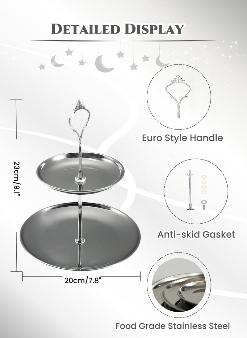Stainless Steel 2-Layer Dessert Stand Fruit Tray ,Cake Stand,Display Rack, Kitchen Dining Tray, Serving Trays with European Crown Handle,  Tray Decor Coffee Table Round Tray, Perfume Jewelry Trays,for Family Gatherings, Afternoon tea, Office activities, Banquet Celebrations,Hotel Restaurants20/14X23cm - Image 3