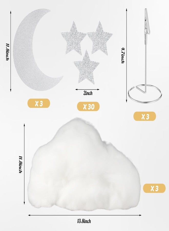 Soulchen 39 Pcs Little Star Table Centerpieces Baby Shower Centerpiece Gender Reveal Decorations 3D Star Moon Cloud Party Room Decor Fake Clouds Prop for Birthday Wedding Christmas Halloween (Silver) - Image 4