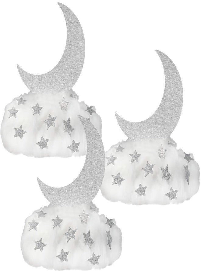 Soulchen 39 Pcs Little Star Table Centerpieces Baby Shower Centerpiece Gender Reveal Decorations 3D Star Moon Cloud Party Room Decor Fake Clouds Prop for Birthday Wedding Christmas Halloween (Silver) - Image 2
