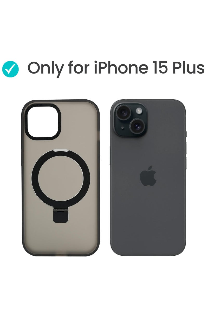 AZTECH Super Matte Case for iPhone 15 Plus with Magnetic safe Compatible Kickstand Ring, Anti-Shock, Black | AZTSMBLK-IP15PLUS - Image 1