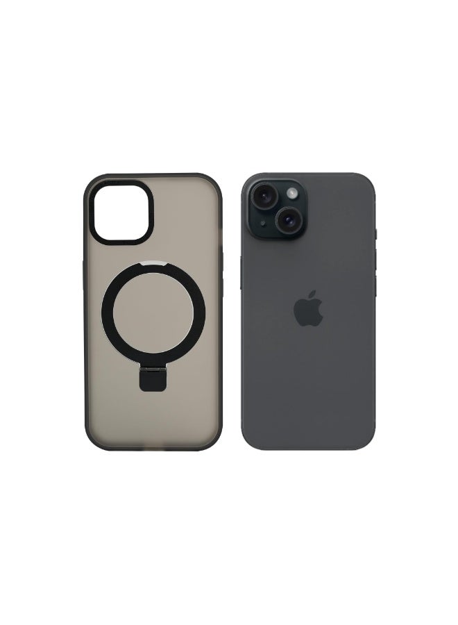 AZTECH Super Matte Case for iPhone 15 Plus with Magnetic safe Compatible Kickstand Ring, Anti-Shock, Black | AZTSMBLK-IP15PLUS - Image 2