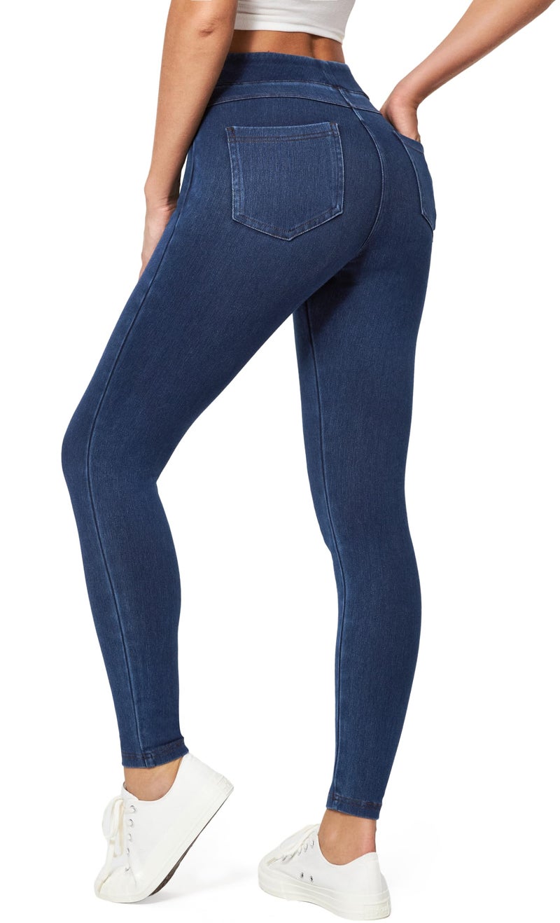 IUGA Stretchy Jeans for Women High Waist Jeggings Tummy Control Skinny Jeans Pull on Leggings with Pockets Trendy Casual(Dark Blue, X-Large) - Image 1