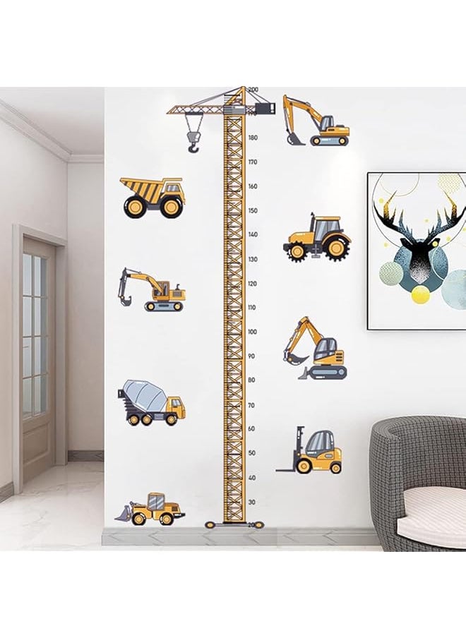 erorex Height Chart Sticker Tower Crane Kids Growth Chart Wall Decals Construction Vehicles Height Chart Sticker Removable Wall Sticker Decal Peel And Stick Wall Decor Children Kids Baby Home Room  - Image 1