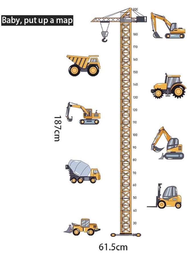 erorex Height Chart Sticker Tower Crane Kids Growth Chart Wall Decals Construction Vehicles Height Chart Sticker Removable Wall Sticker Decal Peel And Stick Wall Decor Children Kids Baby Home Room  - Image 2
