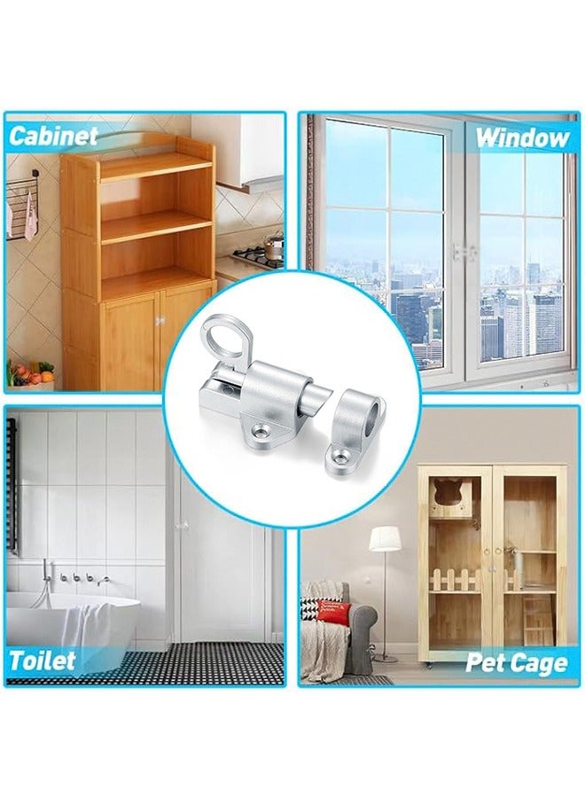 2 Pcs Self-Closing Latches Spring Door Lock Resilient Bolt Latch Aluminum Alloy Safety Automatic Spring Barrel Slide Door Lock with Screws Self-Closing Latch Used for Gate Window and Cabinet Silver  - Image 4