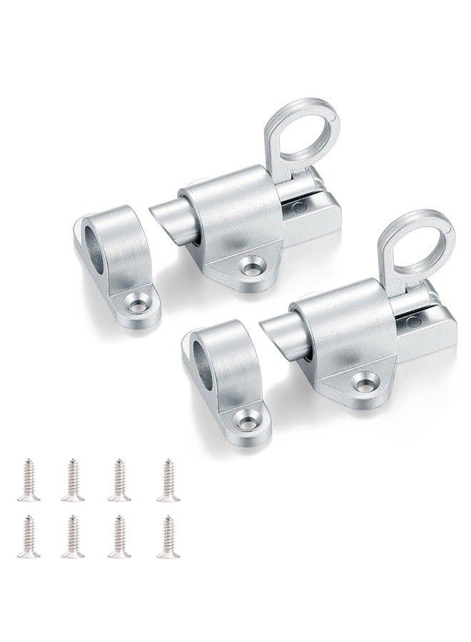 2 Pcs Self-Closing Latches Spring Door Lock Resilient Bolt Latch Aluminum Alloy Safety Automatic Spring Barrel Slide Door Lock with Screws Self-Closing Latch Used for Gate Window and Cabinet Silver  - Image 1