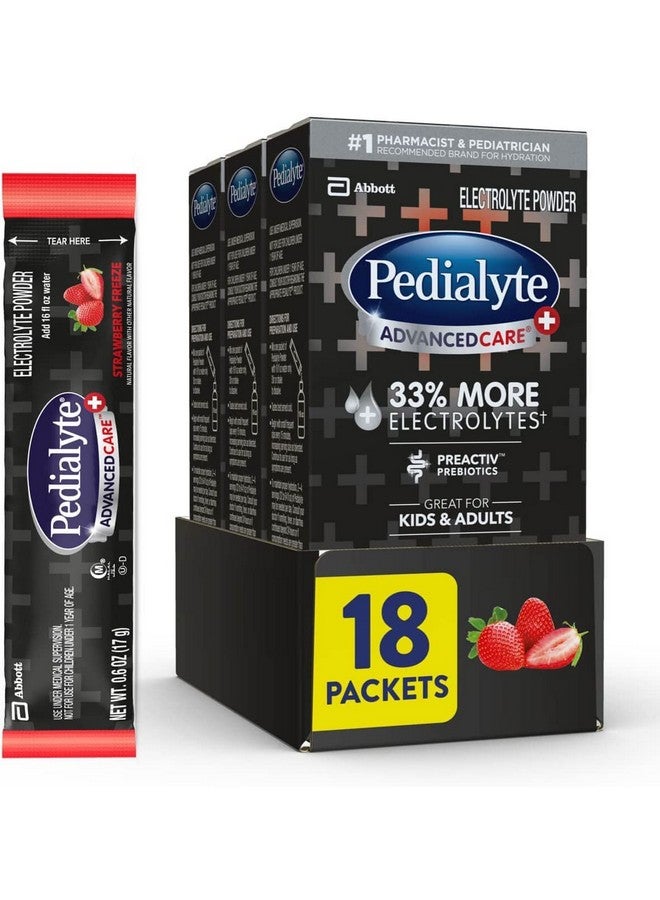 بيدياليت مسحوق الإلكتروليتات بيديالايت أدفانسد كير بلس، مع 33% المزيد من الإلكتروليتات والبريبايوتيك بنكهة الفراولة المجمدة، عبوات مسحوق مشروب الإلكتروليتات، 0.6 أونصة (18 عبوة)