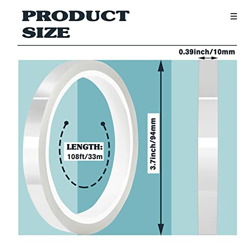 MEBMIK 6 Rolls 10mm x33m(108ft) Clear Heat Tape,Transparent High Temperature Heat Resistant Tape,Heat Transfer Tape for Heat Press and Sublimation,Heat Transfer Vinyl,No Residue - Image 2