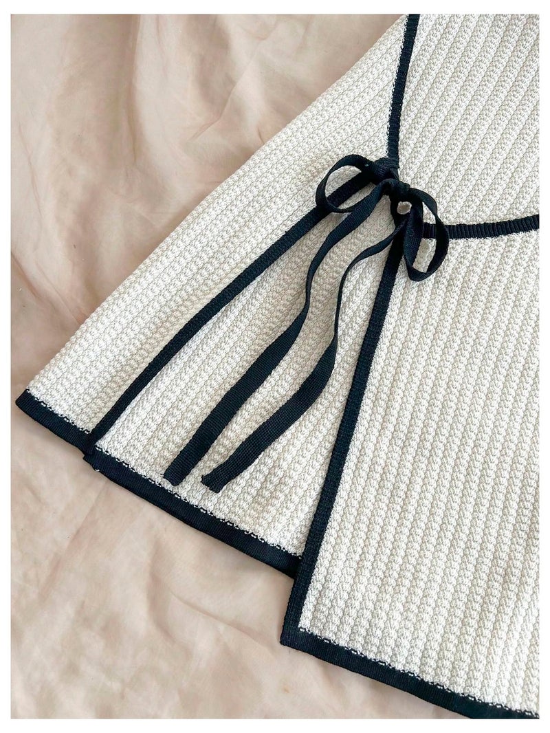 MakeMeChic Women's Knitted Strapless Sweater Dress Wrap Tie Front Party Mini Tube Dresses Beige Large - Image 4
