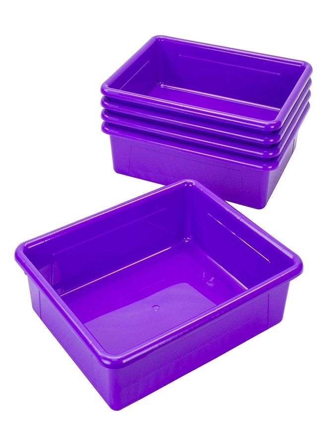 Storex Letter Size Flat Storage Tray - Organizer Bin with Non-Snap Lid for Classroom, Office and Home, Violet, 5-Pack (62540U05C) - Image 5