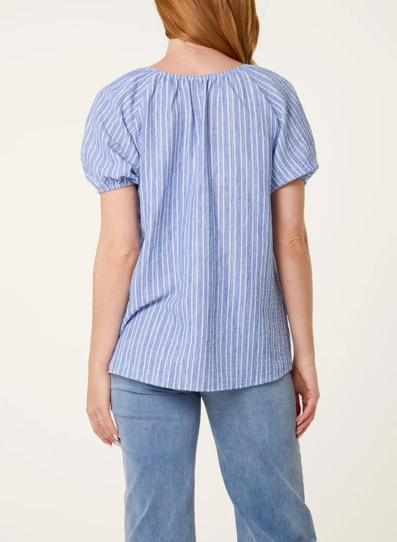 بلو فانيلا Tie Front Stripe Blouse