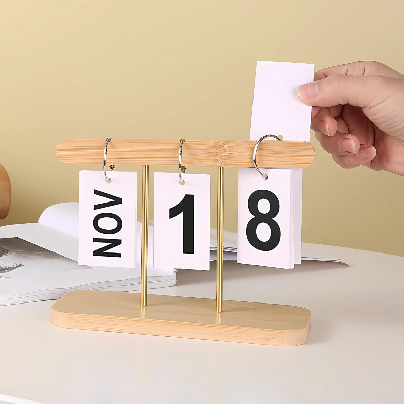 SUPTEC Perpetual Daily Flip Calendar for Desk 2026 Reusable Office Desktop Decor Home Accessories Photography Props (Wooden) - Image 1