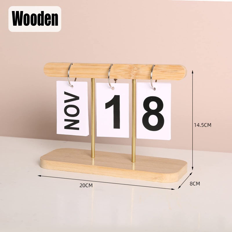 SUPTEC Perpetual Daily Flip Calendar for Desk 2026 Reusable Office Desktop Decor Home Accessories Photography Props (Wooden) - Image 2