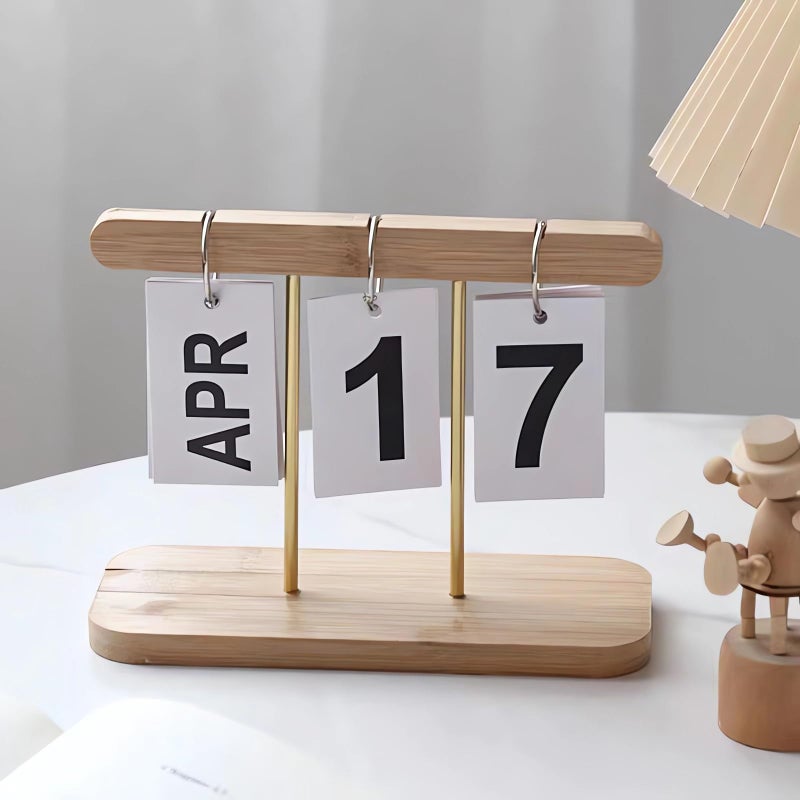 SUPTEC Perpetual Daily Flip Calendar for Desk 2026 Reusable Office Desktop Decor Home Accessories Photography Props (Wooden) - Image 5