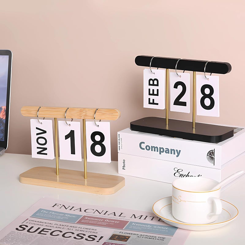 SUPTEC Perpetual Daily Flip Calendar for Desk 2026 Reusable Office Desktop Decor Home Accessories Photography Props (Wooden) - Image 3