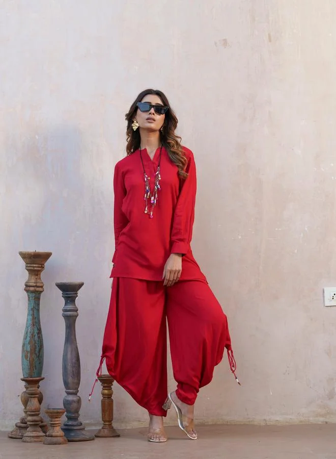 DW DW Notch Neck Long Sleeves Tunic and Dhoti Pant Co-Ords