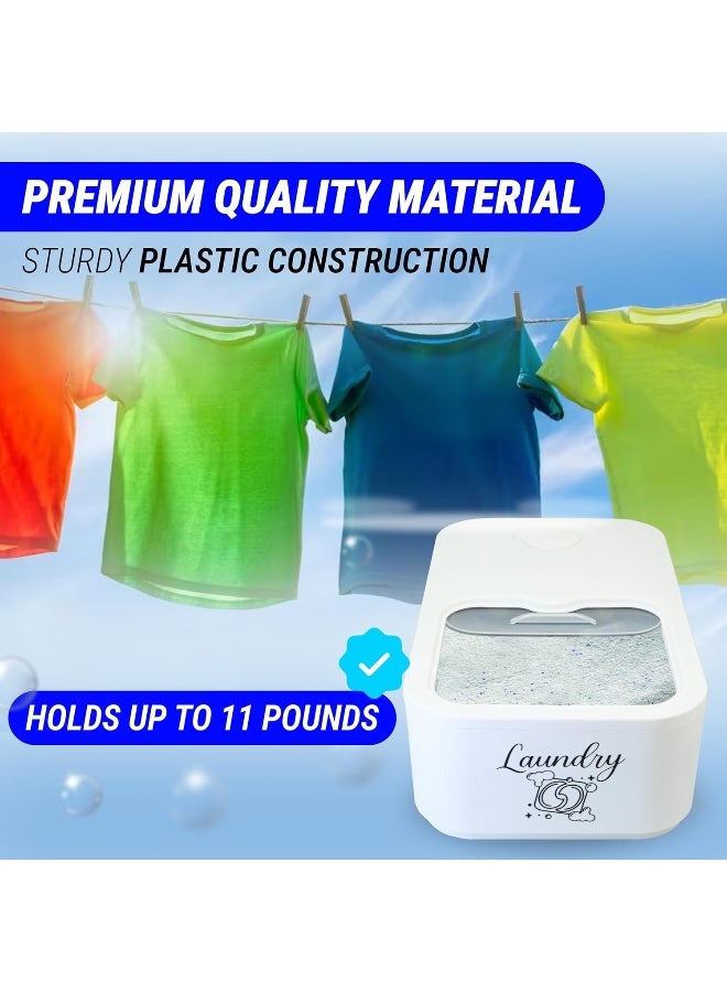 Skywin Skywin Laundry Pod Container with Slide Lid (White with Print) -15”x8.7”x4.5”- Holds 11 Pounds, Fits 2 Bottles of Laundry Detergent or 120-150 Pods- Stylish Laundry Pod Storage Container - Image 5