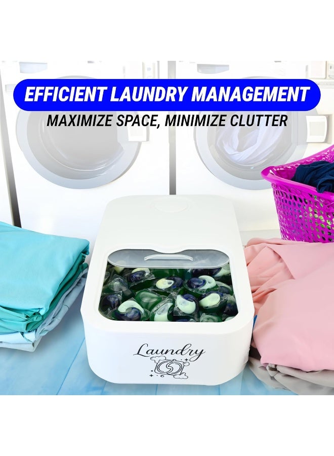 Skywin Skywin Laundry Pod Container with Slide Lid (White with Print) -15”x8.7”x4.5”- Holds 11 Pounds, Fits 2 Bottles of Laundry Detergent or 120-150 Pods- Stylish Laundry Pod Storage Container - Image 4
