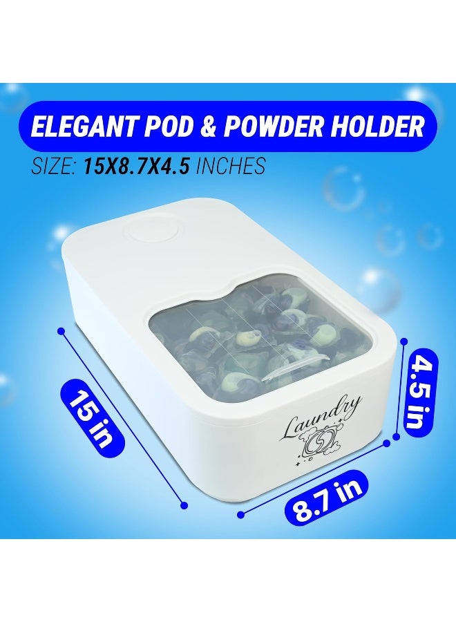 Skywin Skywin Laundry Pod Container with Slide Lid (White with Print) -15”x8.7”x4.5”- Holds 11 Pounds, Fits 2 Bottles of Laundry Detergent or 120-150 Pods- Stylish Laundry Pod Storage Container - Image 2