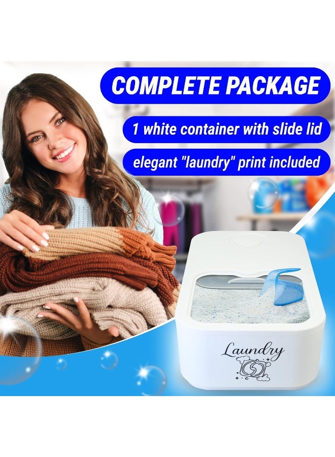 Skywin Skywin Laundry Pod Container with Slide Lid (White with Print) -15”x8.7”x4.5”- Holds 11 Pounds, Fits 2 Bottles of Laundry Detergent or 120-150 Pods- Stylish Laundry Pod Storage Container - Image 3