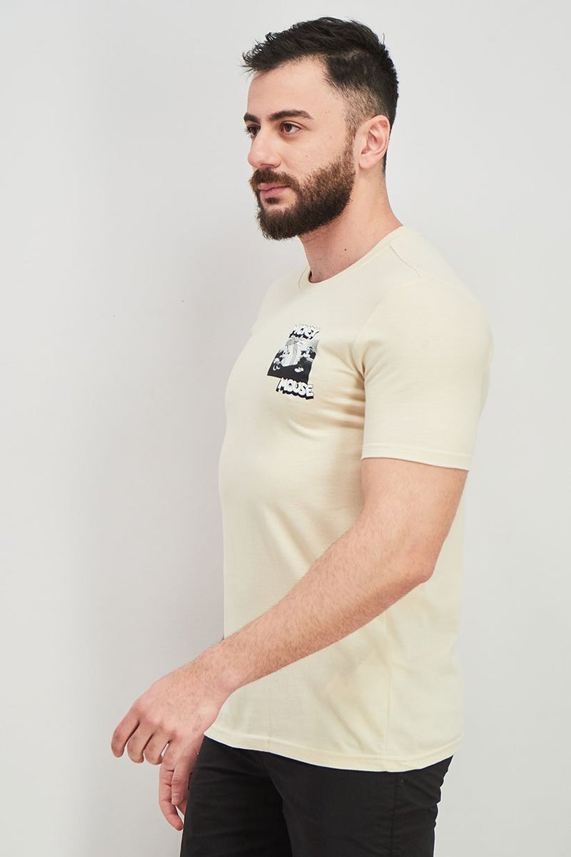 DIFUZED Men Crew Neck Short Sleeves Graphic Printed T-shirt, Beige - Image 3