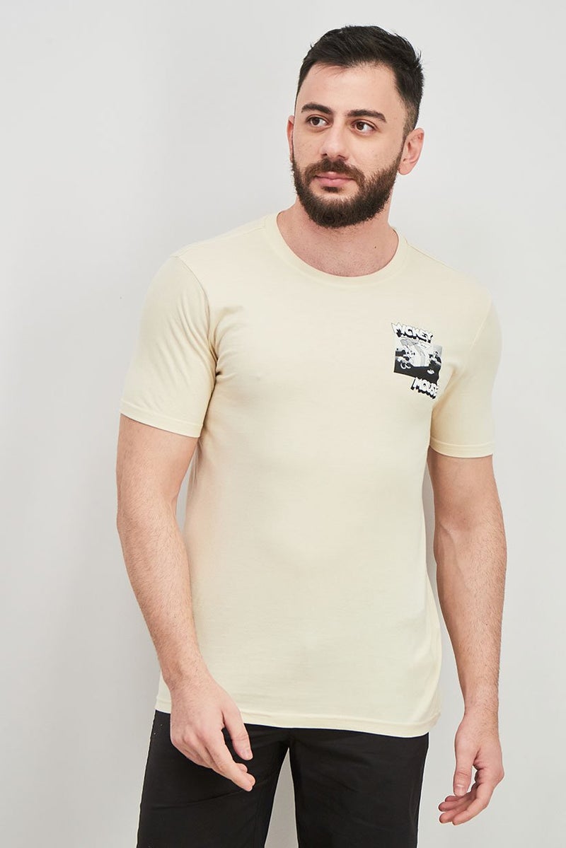 DIFUZED Men Crew Neck Short Sleeves Graphic Printed T-shirt, Beige - Image 1