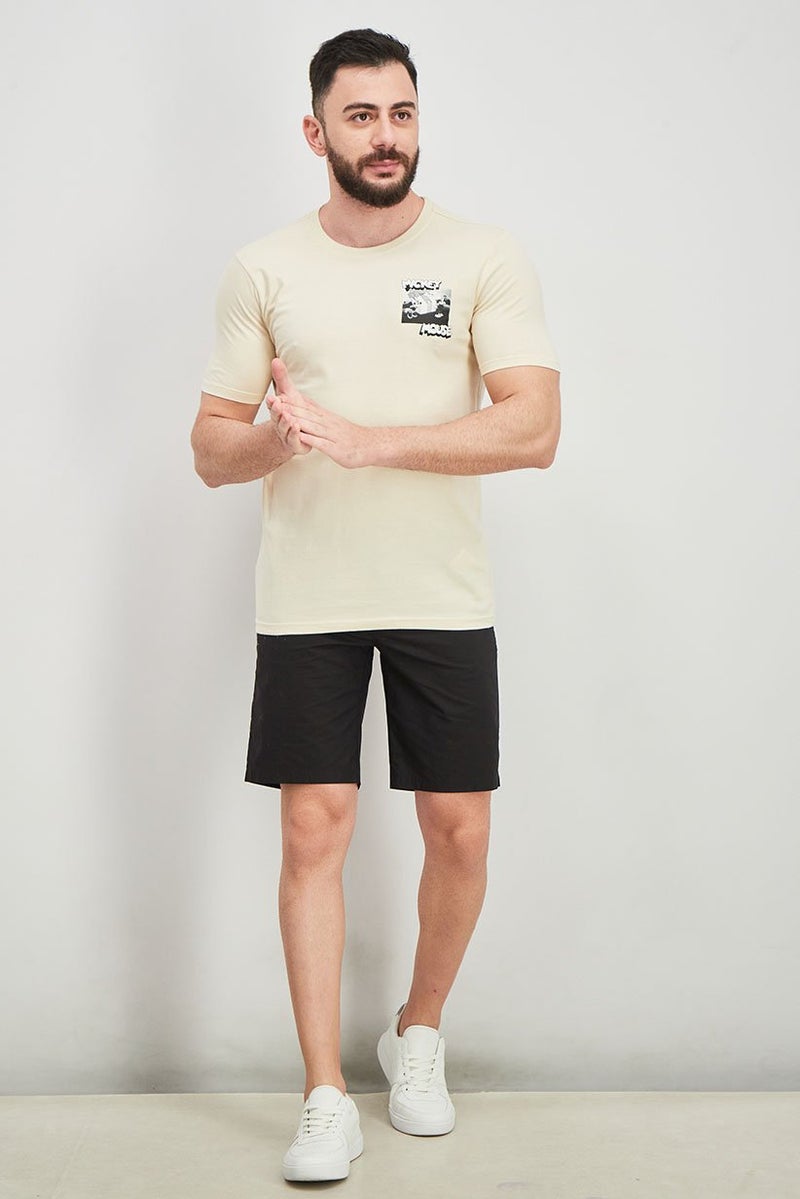 DIFUZED Men Crew Neck Short Sleeves Graphic Printed T-shirt, Beige - Image 4