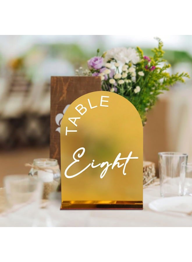 KOUDGY Gold Mirror Arch Wedding Table Numbers 1-10 with Stands, 5x7 Inch Acrylic Arch Sign with Holder for Wedding Reception Table Centerpiece Decoration(Gold Mirror) - Image 3