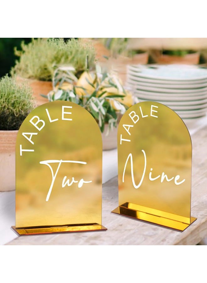 KOUDGY Gold Mirror Arch Wedding Table Numbers 1-10 with Stands, 5x7 Inch Acrylic Arch Sign with Holder for Wedding Reception Table Centerpiece Decoration(Gold Mirror) - Image 2