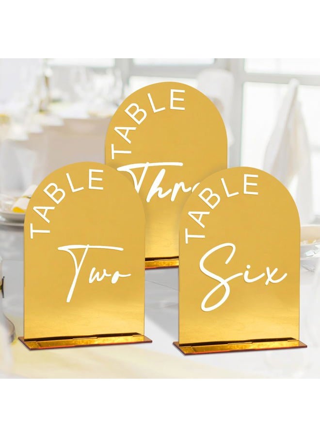 KOUDGY Gold Mirror Arch Wedding Table Numbers 1-10 with Stands, 5x7 Inch Acrylic Arch Sign with Holder for Wedding Reception Table Centerpiece Decoration(Gold Mirror) - Image 1
