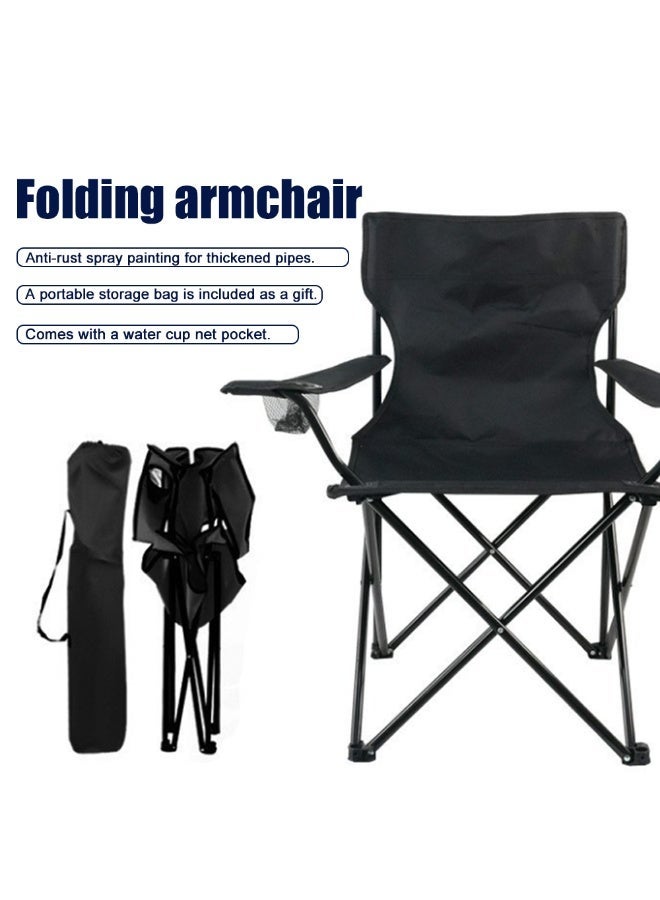 Foldable Camping Chair with Carry Bag And Cup Holder,Lightweight And Portable Steel Frame, Outdoor Garden Beach Fishing Chair-Black - Image 1