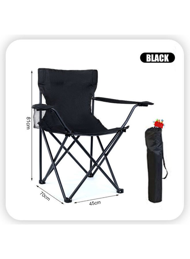 Foldable Camping Chair with Carry Bag And Cup Holder,Lightweight And Portable Steel Frame, Outdoor Garden Beach Fishing Chair-Black - Image 2