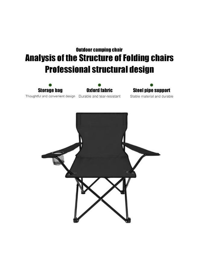 Foldable Camping Chair with Carry Bag And Cup Holder,Lightweight And Portable Steel Frame, Outdoor Garden Beach Fishing Chair-Black - Image 3