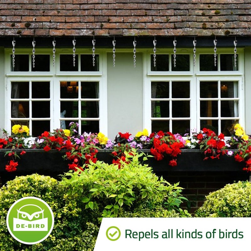 De-Bird Acrylic Bird Scare Rods - Reflective Glare Deterrent & Outdoor Bird Repellent - Humane Fruit Tree Deterrent - Easy Install Kit - Pack of 12, Silver - Image 2