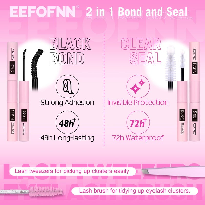 Eefofnn Lash Clusters Kit Wispy Cluster Eyelash Extensions Kit Natural Eyelash Clusters with Lash Bond and Seal Waterproof Tweezers 11-16mm C-Curly Individual Lashes 120pcs DIY Lash Extension Kit by Eefofnn - Image 5