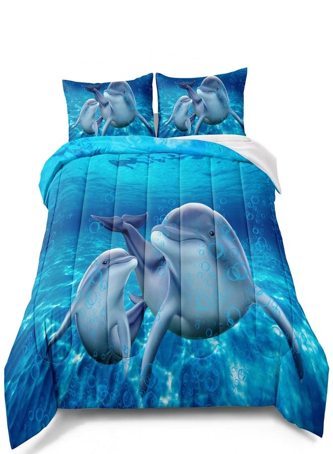BDUCOK Dolphin Bedding Set - Cute Dolphin Jumping Blue Ocean Animal Themed Comforter Set for Kids Boys Girls - Twin Size - 1 Comforter with 1 Pillowcases - Image 1