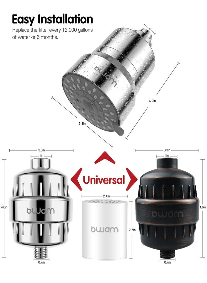 BWDM 15 Stage Shower Filter - Shower Head Filter - Hard Water Filter,Remove Chlorine Heavy Metals and Other Sediments, Vitamin C Water Softener Reduces Dry Itchy Skin,Dandruff (4 x Replacement Cartridge) - Image 3