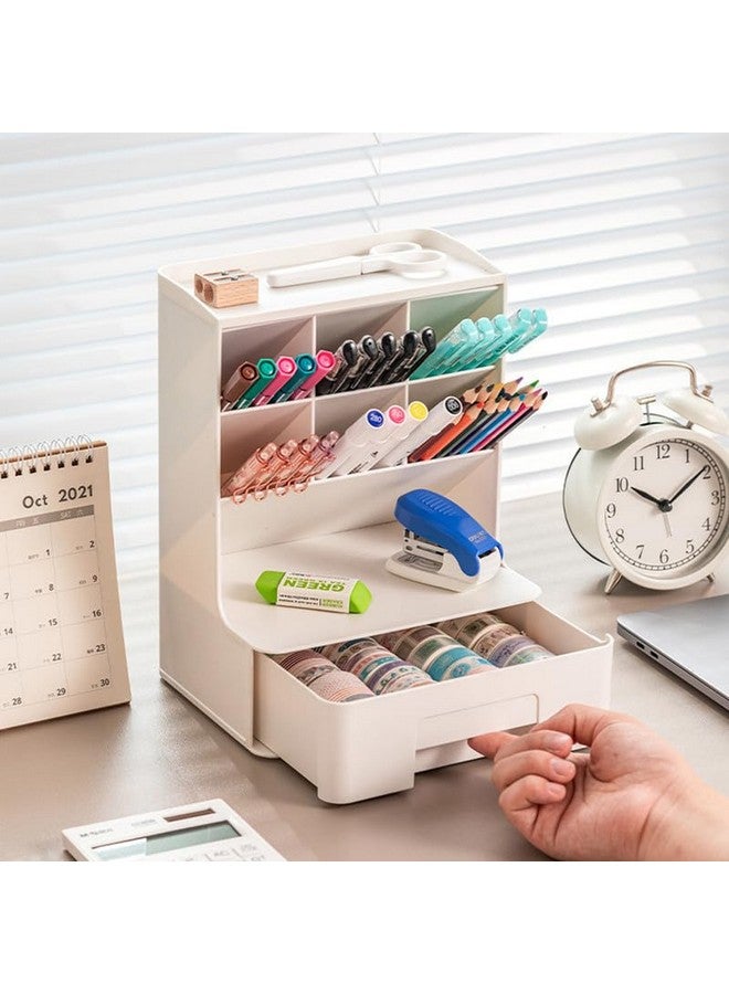 MosQuick Desk Organiser Stationary Organizers With Drawers,Versatile Pen Holder,Pen Stand,Desk Organiser,Office Table Accessories Pen Stand For Study Table Home,Office,School-1 Pc White - Plastic - Image 1