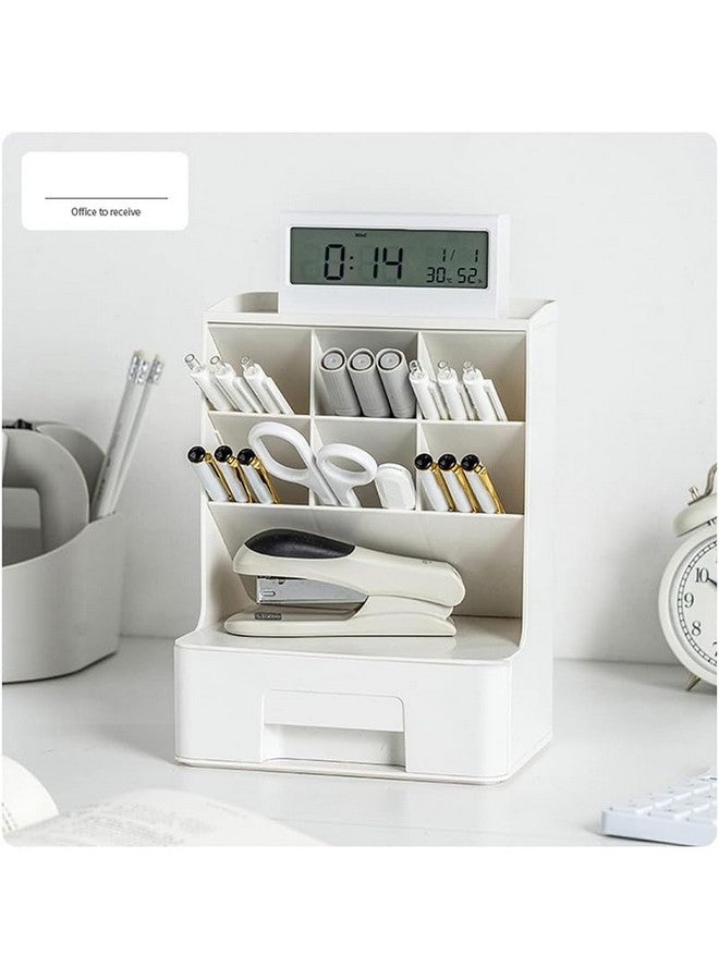 MosQuick Desk Organiser Stationary Organizers With Drawers,Versatile Pen Holder,Pen Stand,Desk Organiser,Office Table Accessories Pen Stand For Study Table Home,Office,School-1 Pc White - Plastic - Image 3