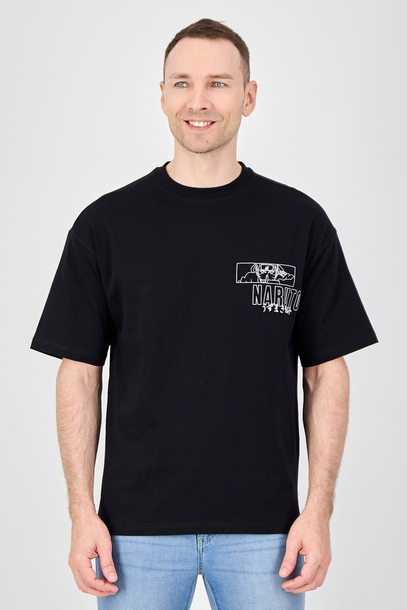 Naruto Men Crew Neck Short Sleeve Graphic Print T-Shirt, Black - Image 1