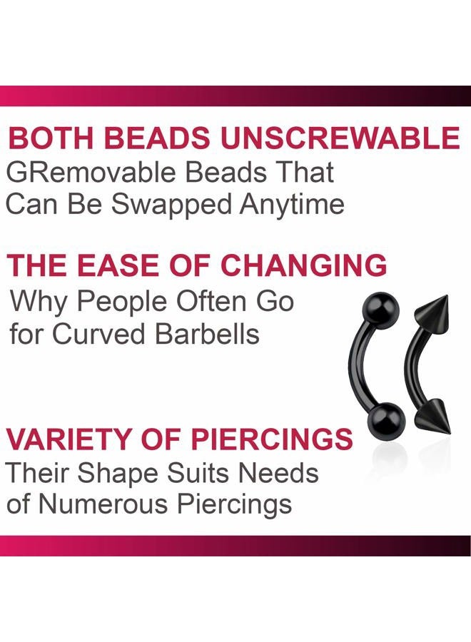 bodyjewellery حلقة أذن غضروف ثقب حواجب مسمار حلق شفاه كرات 16غ باربل منحني من الفولاذ الجراحي كونش روك لابريت 1/4 6مم أسود - Image 4