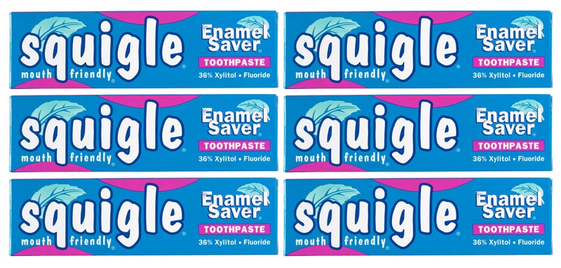 Squigle Enamel Saver Toothpaste (Canker Sore Prevention & Treatment) Prevents Cavities, Perioral Dermatitis, Bad Breath, Chapped Lips - 6 Pack