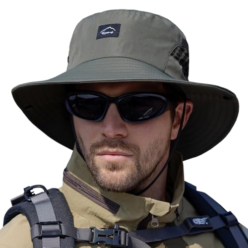 Sireck Fishing Hat UPF50 Wide Brim Sun Hat for Men Women UV Protection Hiking Beach Bucket Hats Summer Safari Hat Army Green1 - Image 1