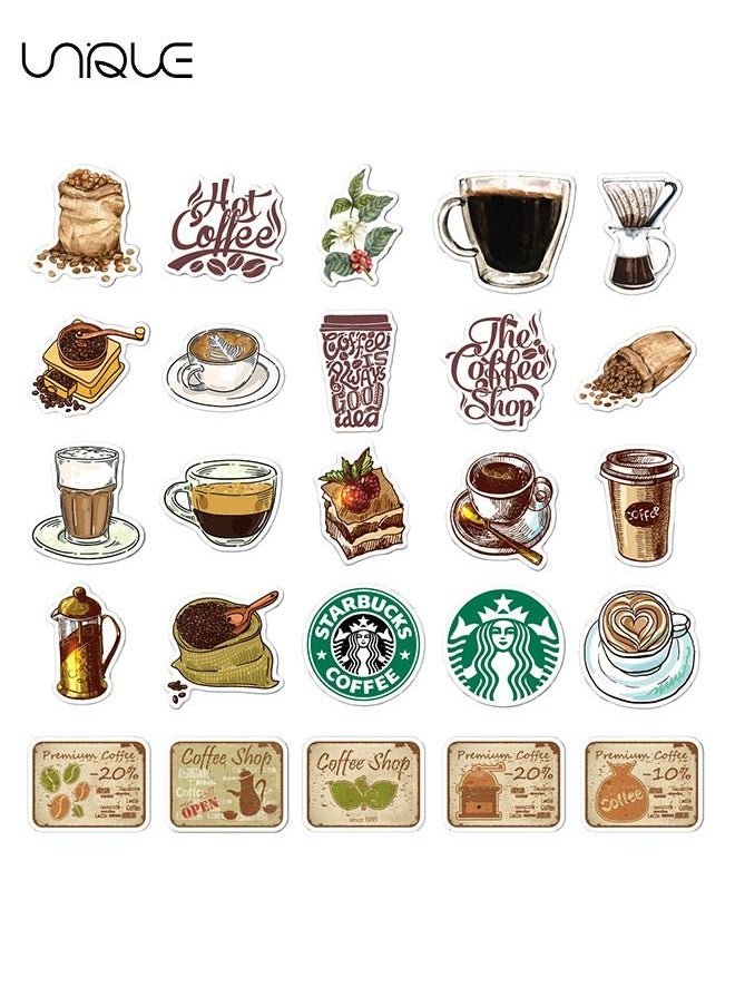 Unique 50 Pcs Vintage Coffee Stickers - Water Bottle Laptop Skateboard Luggage Guitar Car Motorcycle Bike Vinyl Waterproof Coffee Sticker Pack Suitable for Teens Adults  - Image 2