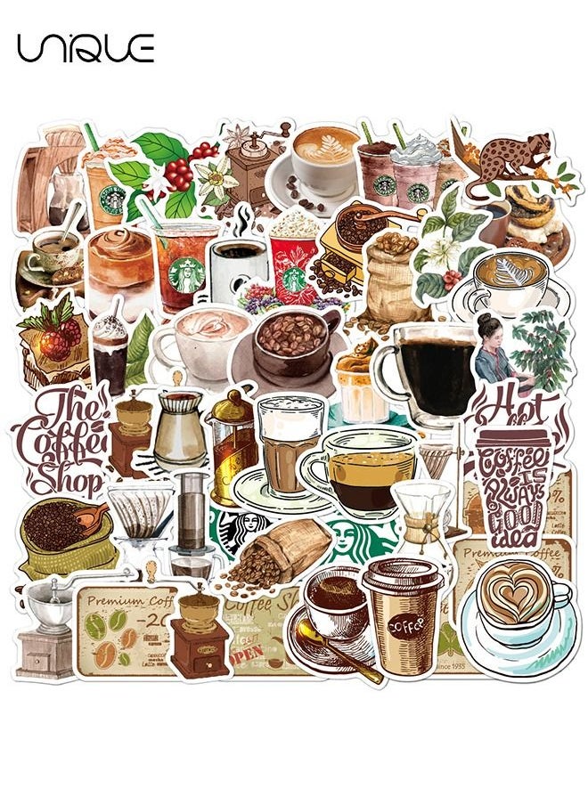 Unique 50 Pcs Vintage Coffee Stickers - Water Bottle Laptop Skateboard Luggage Guitar Car Motorcycle Bike Vinyl Waterproof Coffee Sticker Pack Suitable for Teens Adults  - Image 4