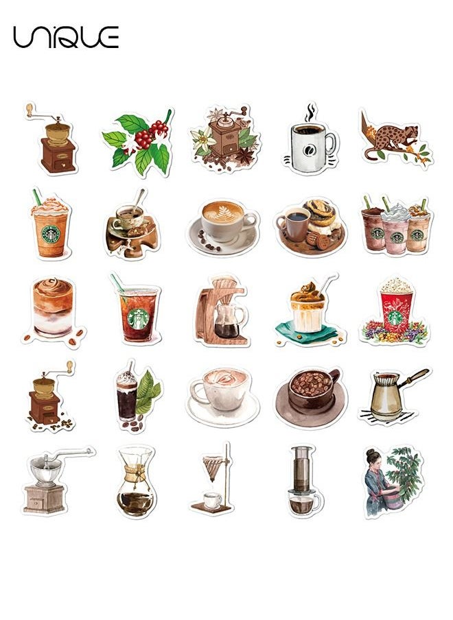 Unique 50 Pcs Vintage Coffee Stickers - Water Bottle Laptop Skateboard Luggage Guitar Car Motorcycle Bike Vinyl Waterproof Coffee Sticker Pack Suitable for Teens Adults  - Image 3