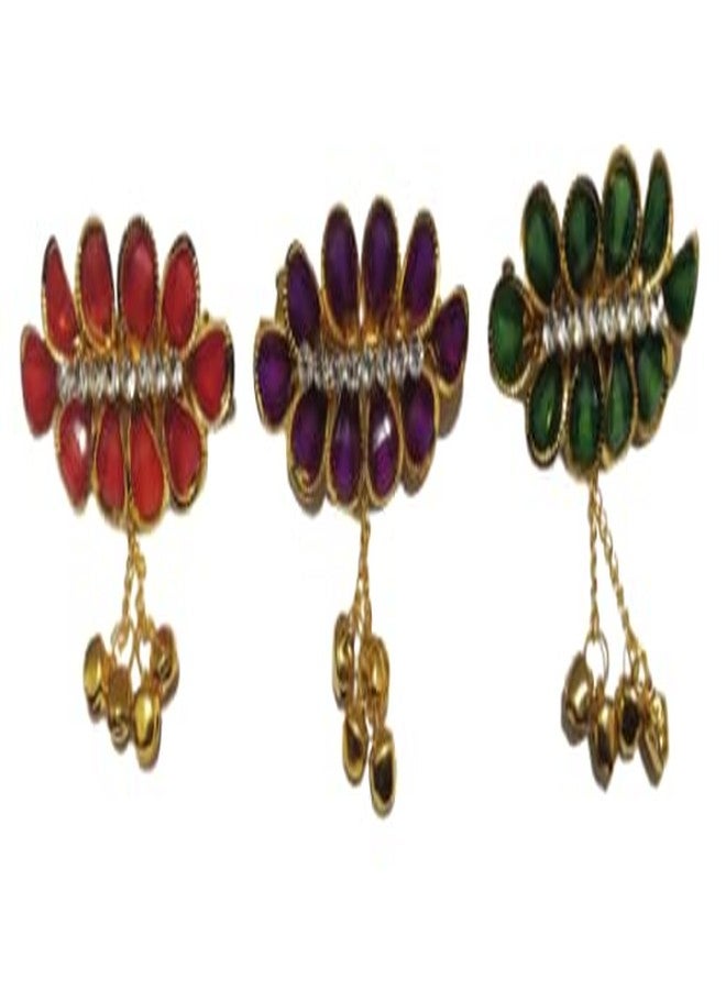 NPRC Multi-Colour Wavy Design Studded Back Hair Clip Hair Barrette Hair Accessories for Women (Pack Of 3) - Image 1