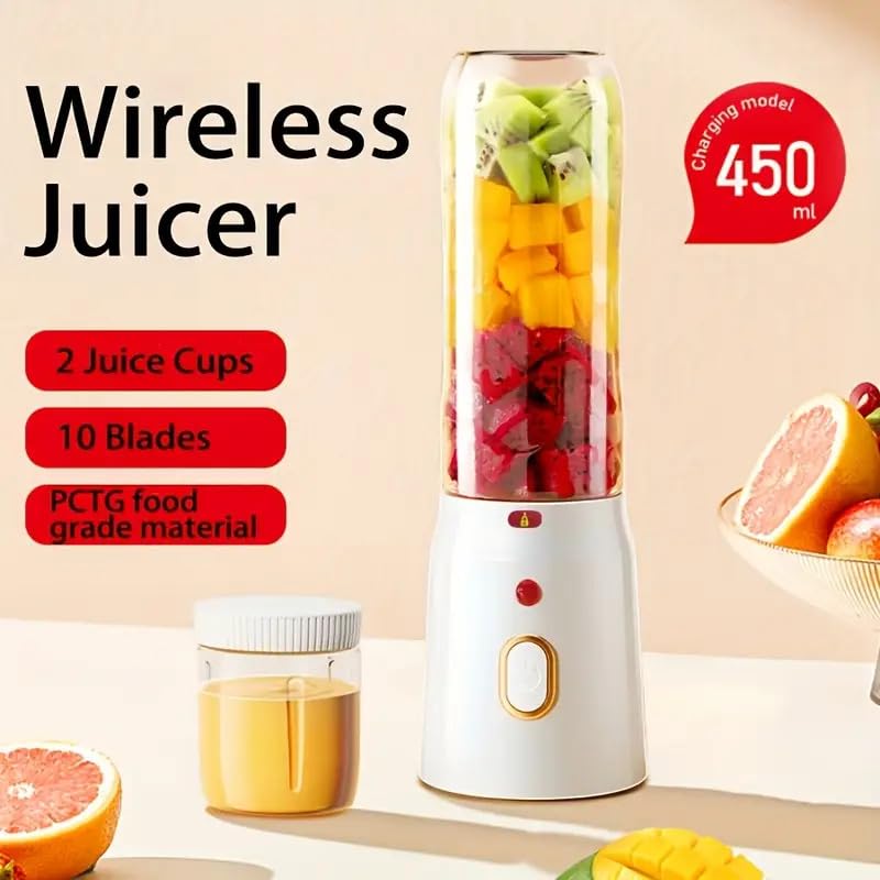QLECT Portable Blender Juicer 45W with 1500mAh Battery – Rechargeable Smoothie Maker for Shakes, Juices, Protein Drinks & Travel – Personal Mini Mixer Bottle for Home, Office & Outdoor Use(White) - Image 5